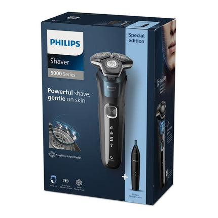 PHILIPS Series 5000 Επαναφορτιζόμενη Περιστρεφόμενη Ξυριστική Μηχανή Προσώπου με 45 Αυτοακονιζόμενες Λεπίδες, Αισθητήρας SkinIQ, Τρίμερ Ακριβείας, Αδιάβροχη, Γρήγορη Φόρτιση & έως 60 Λεπτά Χρόνο Λειτουργίας S5889/11