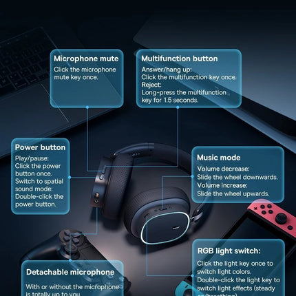 Baseus Wireless Headphones For PS5/PC/Switch Gaming AeQur GH02 Black
