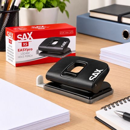 SAX EASYpro 158 Tρυπητήρι Xαρτιού με οδηγό για τακτοποιημένη αρχειοθέτηση 10 Φύλλα S-158/19 Μαύρο