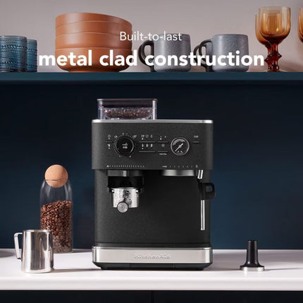 KitchenAid Ημιαυτόματη Μηχανή Espresso 15bar με Ενσωματωμένο Μύλο και Αντλία 5KES6551BBK Cast Iron Black