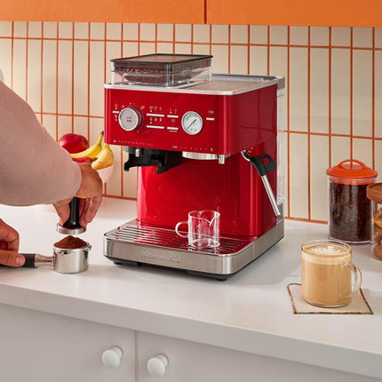 KitchenAid Ημιαυτόματη Μηχανή Espresso 15bar με Μύλο Άλεσης, Δοχείο Κόκκων και 15+7 Ρυθμίσεις 5KES6551BCA Candy Apple 