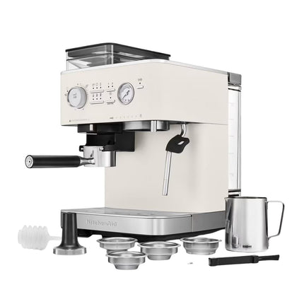 KitchenAid Ημιαυτόματη Μηχανή Espresso με Μύλο Άλεσης, Δοχείο Κόκκων και 15+7 Ρυθμίσεις 5KES6551BPL Porcelain White