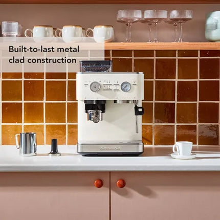 KitchenAid Ημιαυτόματη Μηχανή Espresso με Μύλο Άλεσης, Δοχείο Κόκκων και 15+7 Ρυθμίσεις 5KES6551BPL Porcelain White