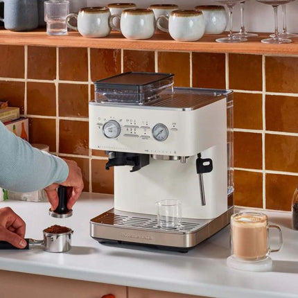 KitchenAid Ημιαυτόματη Μηχανή Espresso με Μύλο Άλεσης, Δοχείο Κόκκων και 15+7 Ρυθμίσεις 5KES6551BPL Porcelain White