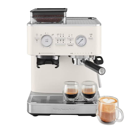 KitchenAid Ημιαυτόματη Μηχανή Espresso με Μύλο Άλεσης, Δοχείο Κόκκων και 15+7 Ρυθμίσεις 5KES6551BPL Porcelain White