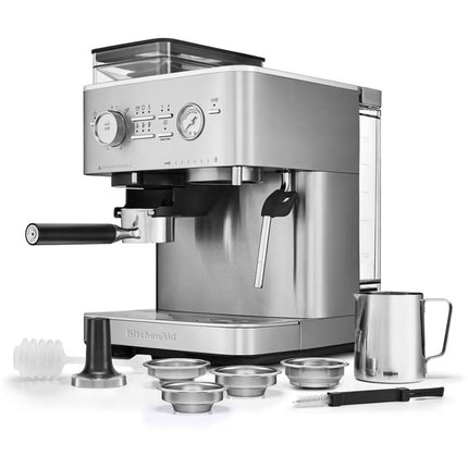 KitchenAid Ημιαυτόματη Μηχανή Espresso 15bar με Μύλο Άλεσης, Δοχείο Κόκκων και 15+7 Ρυθμίσεις 5KES6551BSX Inox