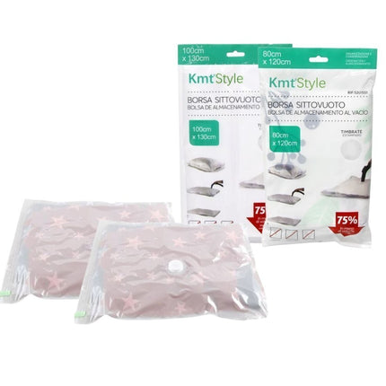 Σετ 2 τμχ Σακούλες Αποθήκευσης με Κενό Αέρα – Vacuum Storage Bag 80x120cm & 100x130cm – Σχέδιο με Στάμπες, 75% Λιγότερος Όγκος
