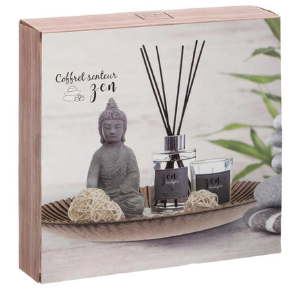 Σετ αρωματικό χώρου 7 τεμαχίων, Zen σετ με αρωματικά Sticks, αρωματικό κερί, δίσκο διακόσμησης και αγαλματίδιο Βούδα, 31.5×16.5 cm