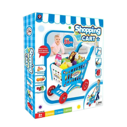 Παιδικό Καρότσι Σούπερ Μάρκετ με 56 Τεμάχια για Δημιουργικό Παιχνίδι Μπλε, 3+ Ετών