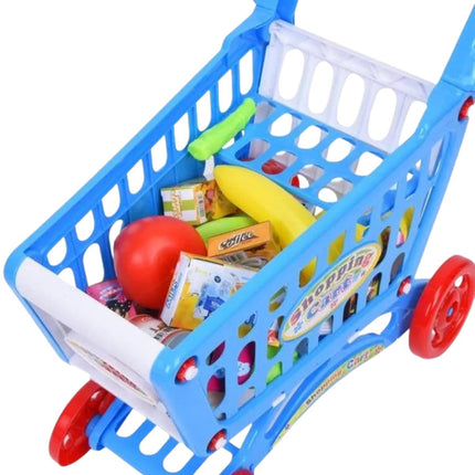 Παιδικό Καρότσι Σούπερ Μάρκετ με 56 Τεμάχια για Δημιουργικό Παιχνίδι Μπλε, 3+ Ετών