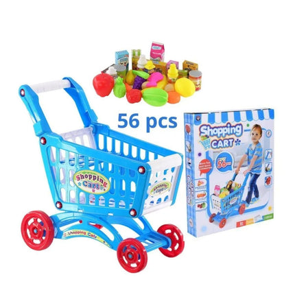 Παιδικό Καρότσι Σούπερ Μάρκετ με 56 Τεμάχια για Δημιουργικό Παιχνίδι Μπλε, 3+ Ετών