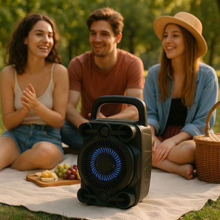 Sing-E Φορητό Ηχείο Bluetooth 4″ με Super Bass, LED Φωτισμό, με Βάση Κινητού και Χειρολαβή Μεταφοράς ZQS1497