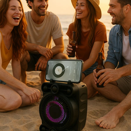 Sing-E Φορητό Ηχείο Bluetooth 4″ με Super Bass, LED Φωτισμό, με Βάση Κινητού και Χειρολαβή Μεταφοράς ZQS1497