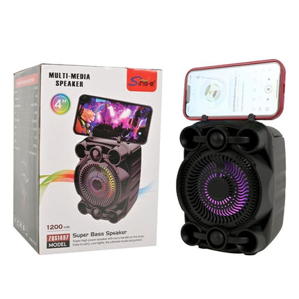 Sing-E Φορητό Ηχείο Bluetooth 4″ με Super Bass, LED Φωτισμό, με Βάση Κινητού και Χειρολαβή Μεταφοράς ZQS1497