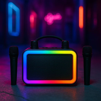 Sing-E Φορητό Ηχείο Bluetooth 4″ με LED Φωτισμό, 2 Ασύρματα Μικρόφωνα & Super Bass, ZQS1491W