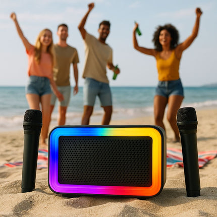 Sing-E Φορητό Ηχείο Bluetooth 4″ με LED Φωτισμό, 2 Ασύρματα Μικρόφωνα & Super Bass, ZQS1491W