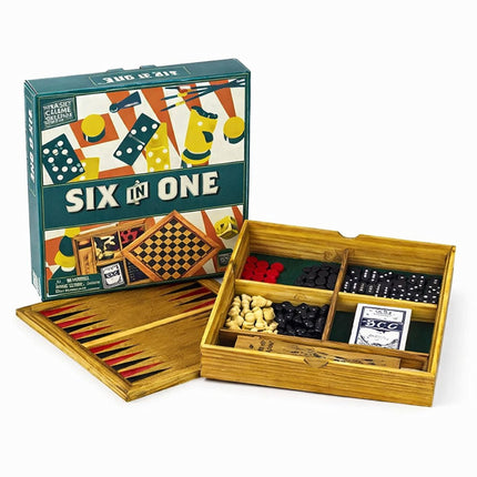 Six in One Compendium Ξύλινο Σετ Επιτραπέζιων Παιχνιδιών με 6 Κλασικά Παιχνίδια 6+ Ετών