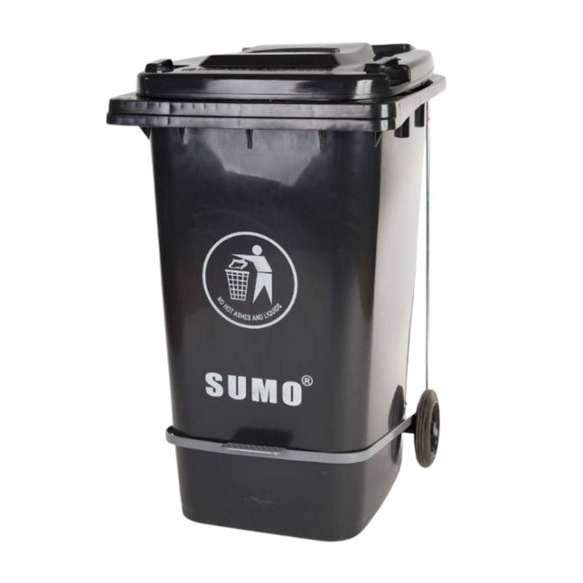 Πλαστικός Κάδος Απορριμμάτων 240L με Πεντάλ & Τροχούς για Εσωτερική/Εξωτερική Χρήση & Ανακύκλωση Σκούρο Γκρίζο