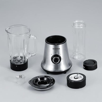 SEVERIN Multimixer + Smoothie Mix & Go  2σε1 Πολυλειτουργικό Μπλέντερ 500W για Σμούθι και Ροφήματα με Γυάλινο Μπολ 1L, Φιάλη 600ml, Στόμιο, 2 Ταχύτητες & Turbo Λειτουργία SM-7971