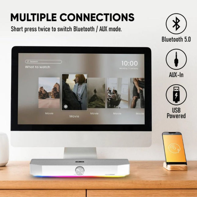 SonicGear NEOX 250BT Bluetooth Soundbar 20W με RGB Φωτισμό & USB Τροφοδοσία Λευκό