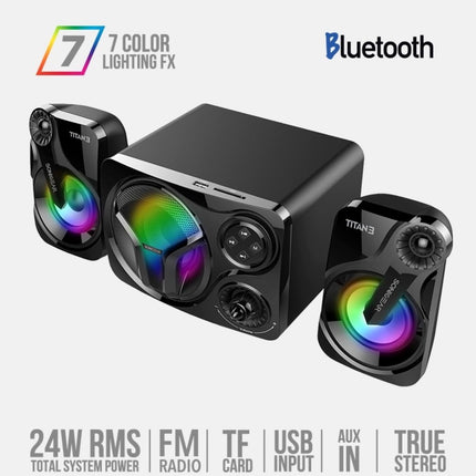 SonicGear Titan 3 2.1 Ηχεία Υπολογιστή 24W με Bluetooth, FM Radio, USB/SD & Φωτισμός 7 Χρωμάτων