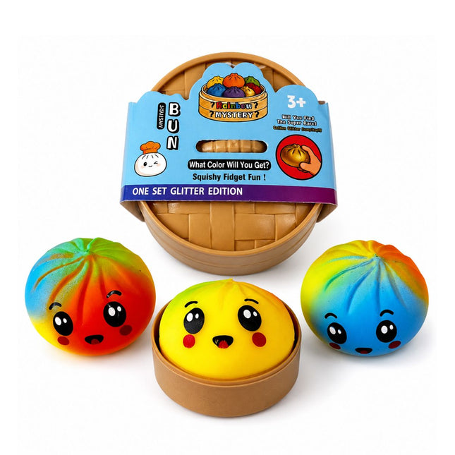 Squishy Rainbow Bun Dumpling Αφρώδες 8.5cm Antistress Παιχνίδι Έκπληξη σε Κουτάκι 3+ Ετών σε Διάφορα Χρώματα