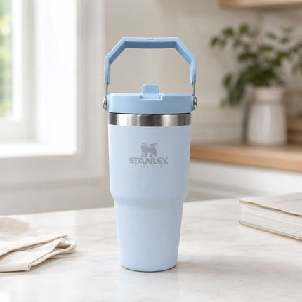 Θερμός Ποτήρι 600ml με Καπάκι, Χερούλι & Καλαμάκι Γαλάζιο
