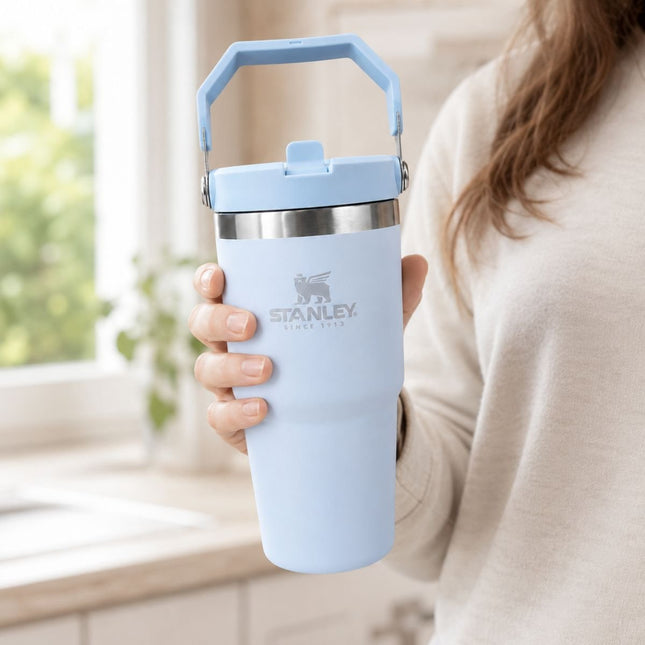 Θερμός Ποτήρι 600ml με Καπάκι, Χερούλι & Καλαμάκι Γαλάζιο