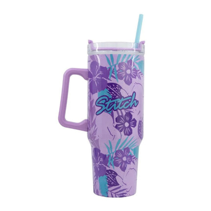 STITCH Ανοξείδωτο Θερμός XXL 1165ml με Καλαμάκι & Λαβή Purple Flower