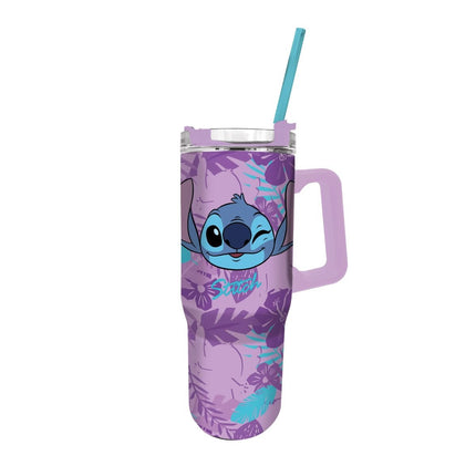 STITCH Ανοξείδωτο Θερμός XXL 1165ml με Καλαμάκι & Λαβή Purple Flower