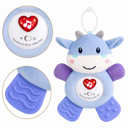 Sunlike Sooth & Glow Animal Little Pal Βρεφικό Μουσικό Ταυράκι με Φώτα, Μασητικό & Κρεμαστό Γάντζο 6+ Μηνών SL88005 Μπλε