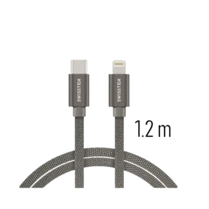 Swissten USB-C σε Lightning Braided Καλώδιο με Power Delivery (PD) 3A 1.2m 71525203 Γκρι