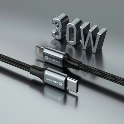 Swissten Braided Καλώδιο USB-C σε Lightning 3A (έως 30W) με Aluminum Shell 1.5m 71529203 Μαύρο