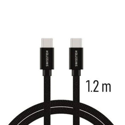 Swissten USB-C σε USB-C Braided Καλώδιο 3A με Ανοδιωμένο Αλουμίνιο 1.2m 71527201 Μαύρο