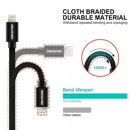 Swissten USB-A σε Micro USB Braided Καλώδιο 3A με Ανοδιωμένους Συνδέσμους 2m Ασημί