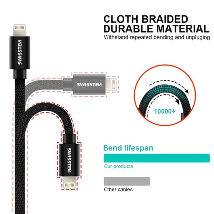 Swissten USB-A σε Lightning Braided Καλώδιο 3A με Μεταλλικούς Συνδέσμους 2m 71523303 Ασημί