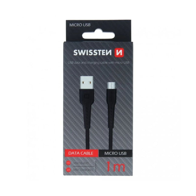 Swissten TPU Καλώδιο USB-A σε Micro USB με Ανοδιωμένο Αλουμίνιο 1m 71505520 Μαύρο