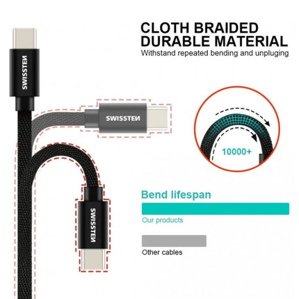 Swissten USB-A σε USB-C Braided Καλώδιο 3A με Μεταλλικούς Συνδέσμους 3m 71527900 Μαύρο