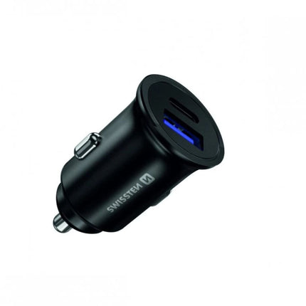 Swissten Μεταλλικός Φορτιστής Αυτοκινήτου 36W με USB-C Power Delivery & USB-A Quick Charge 3.0 20111760 Μαύρο
