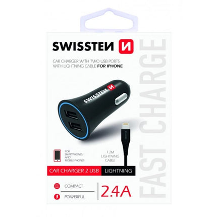 Swissten Φορτιστής Αυτοκινήτου 2x USB 2.4A με Καλώδιο Lightning 1.2m 20110910