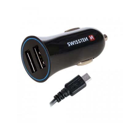 Swissten Φορτιστής Αυτοκινήτου 2x USB 2.4A με Καλώδιο USB σε USB-C 1.2m 20110908