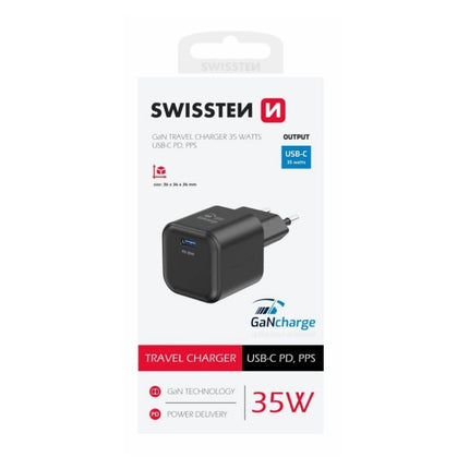 Swissten GaN Φορτιστής Τοίχου 35W με USB-C Power Delivery 22070210 Μαύρο