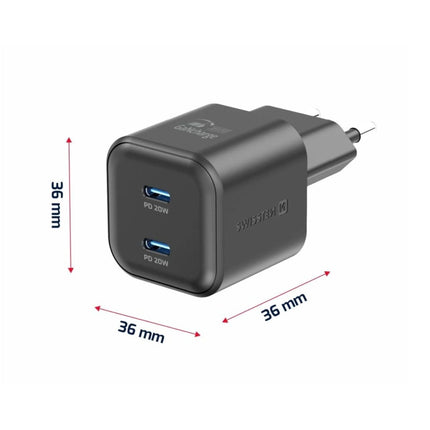 Swissten GaN Ταξιδιωτικός Φορτιστής 20W με 2x USB-C & Power Delivery 22070510 Μαύρο