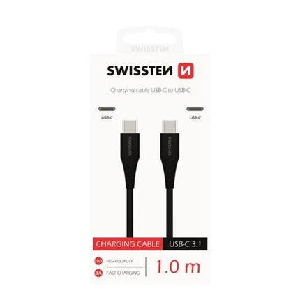 Swissten TPU Καλώδιο Φόρτισης USB-C σε USB-C 3A Υψηλής Αντοχής 1m 71506515 Μαύρο