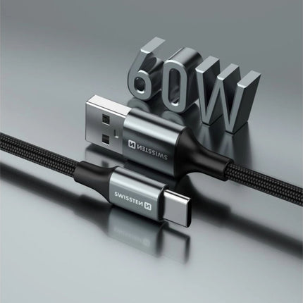 Swissten USB-A σε USB-C Braided Καλώδιο 3A (έως 60W) με Aluminum Shell 1.5m 71521309 Μαύρο