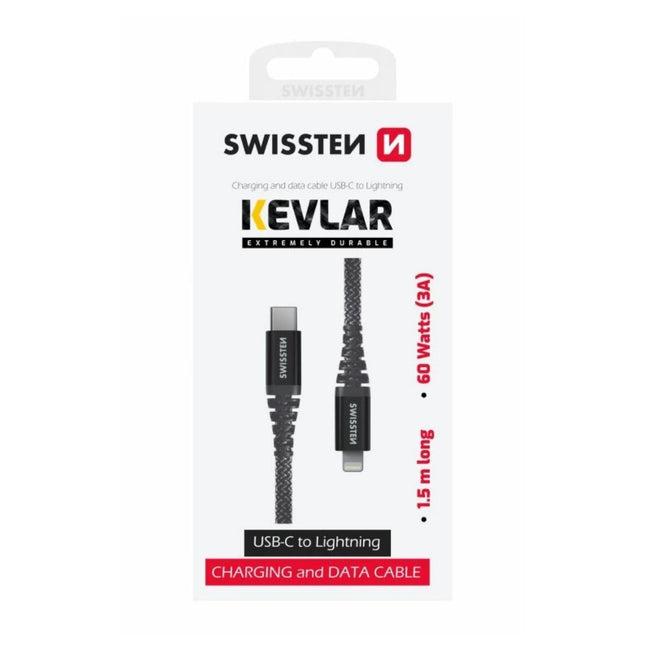 Swissten KEVLAR Καλώδιο USB-C σε Lightning 60W (3A) Extra Durable 1.5m 71544010