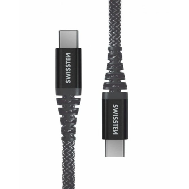 Swissten KEVLAR Καλώδιο USB-C σε USB-C 60W (3A) Extra Durable 1.5m 71542010 Μαύρο