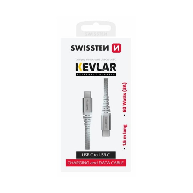 Swissten KEVLAR Καλώδιο USB-C σε USB-C 60W (3A) Extra Durable 1.5m 71541014 Άσπρο