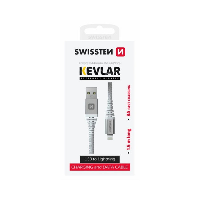 Swissten KEVLAR Καλώδιο USB σε Lightning 3A Fast Charging Extra Durable 1.5m 71541012 Άσπρο