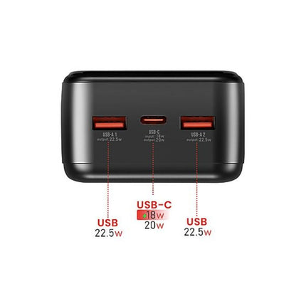 Swissten POWER LINE II Power Bank 30000mAh με LCD Οθόνη & 22.5W Fast Charge 22013948 Μαύρο